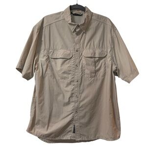 REI Tan Casual Button Down Shirt Short Sleeve vented UPF 40+ men’s size M casual